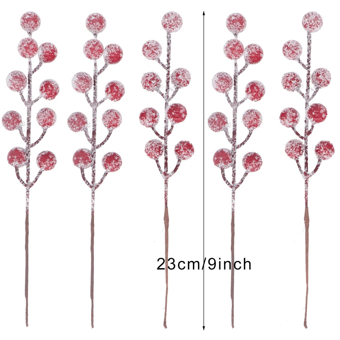 24 Pieces Artificial Holly Berry Stems 9" Christmas Berry Picks Sprays Snowy Fake Red Berries for Christmas Tree Branches Fillers Ornaments Valentine DIY Crafts Wedding Home Party Winter Decor (24)