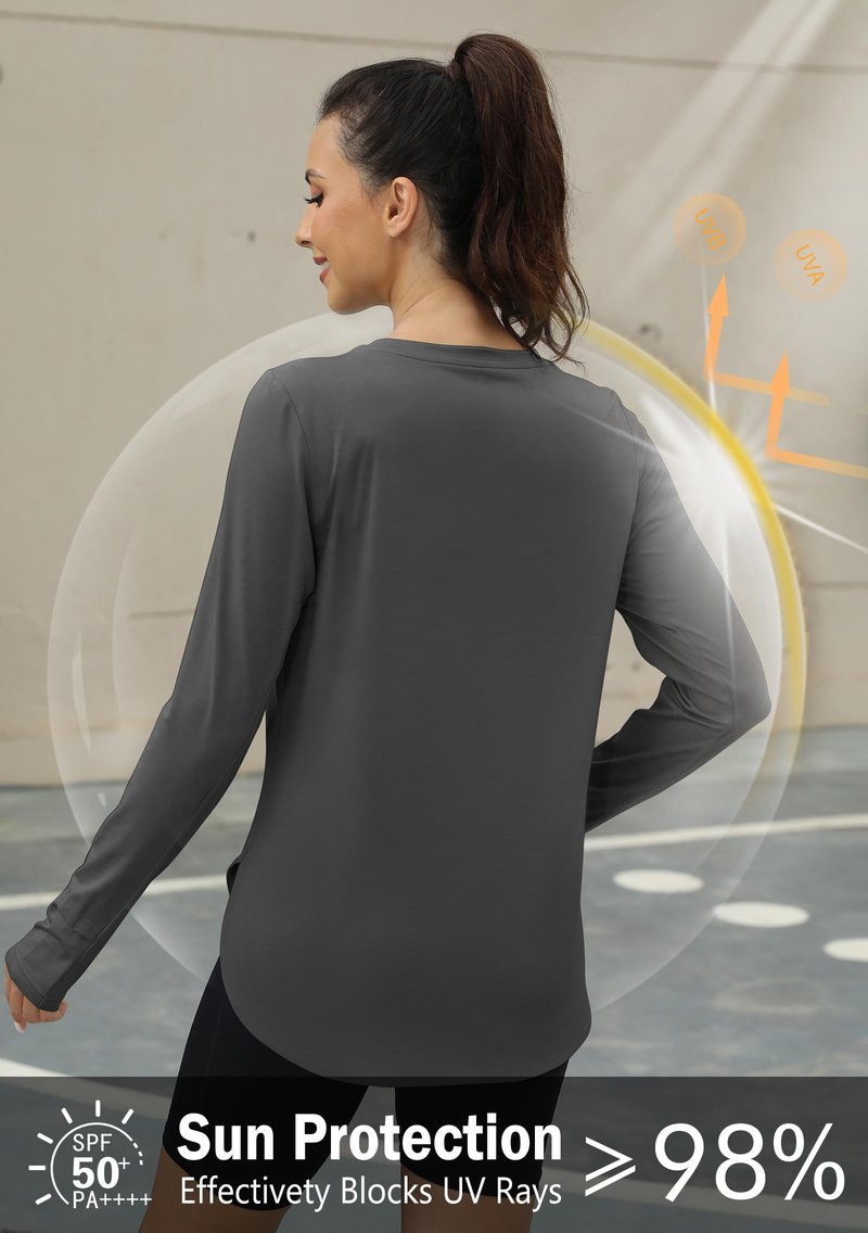 KevaMolly Workout Tops for Women Long Sleeve UPF 50+ UV Protection Sun Shirt Lightweight Quick Dry Rash Guard Hiking Shirts Dark Grey M