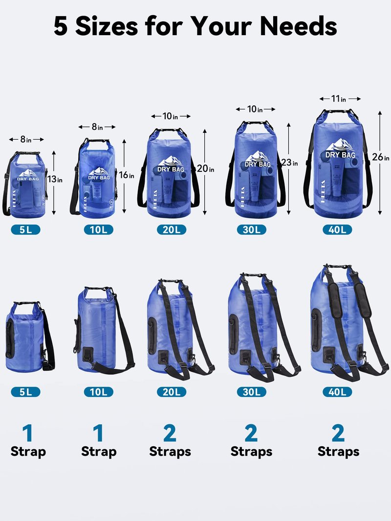 HEETA Dry Bag Waterproof for Women Men, Roll Top Lightweight Dry Storage Bag Backpack with Phone Case for Travel Swimming Boating Kayaking Paddle Board Camping Beach Accessories (Bluish Violet, 10L)
