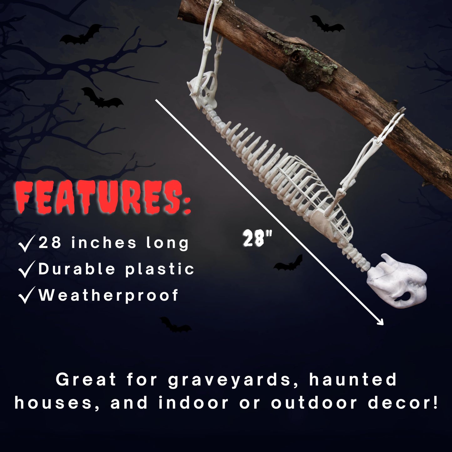 Halloween Giant Sloth Animal Skeleton (2 Ft Long) with Easy-to-Hang Limb Straps - Weather Resistant Yard and Tree Decoration w Movable Joints - Perfect for Party Decor and Indoor/Outdoor Use
