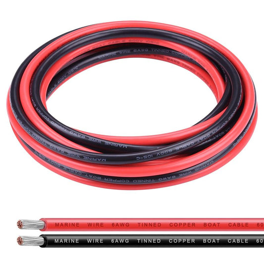6 Gauge Wire,iGreely 10Ft Black & 10Ft Red 6 AWG Tinned Copper Electrical Wire Cable,2 Single Conductor Insulated Stranded Wire for Solar Panel Car Automotive Marine Speaker,Low Voltage Wire for Light