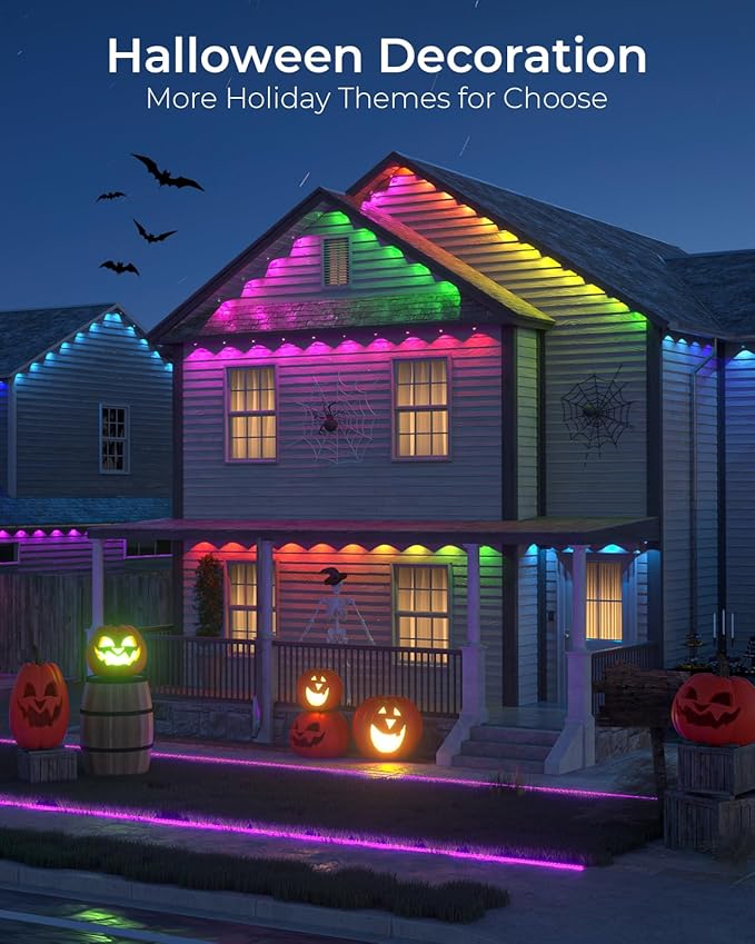 CINOTON Permanent Outdoor Lights 150ft, Smart RGBW+IC Eaves Lights with 90LEDs, IP67 Waterproof, 111 Scene Modes for Daily and Festival, Halloween Christmas Holiday Decor, APP/Voice/Remote Control