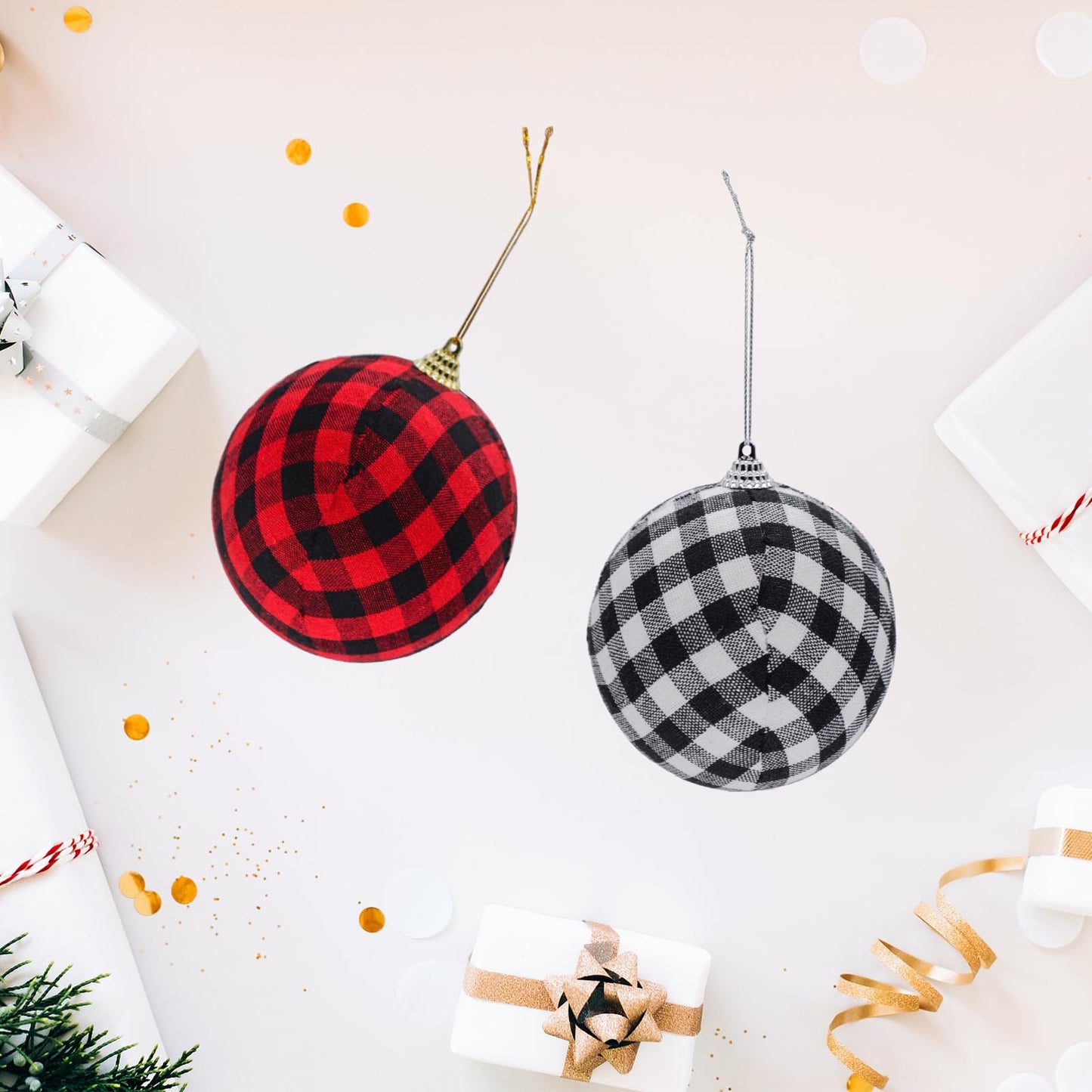 12pcs Christmas Ball Buffalo Plaid 2.4"/60mm Decorative Tree Hanging Ornaments for Party Holiday Decoration