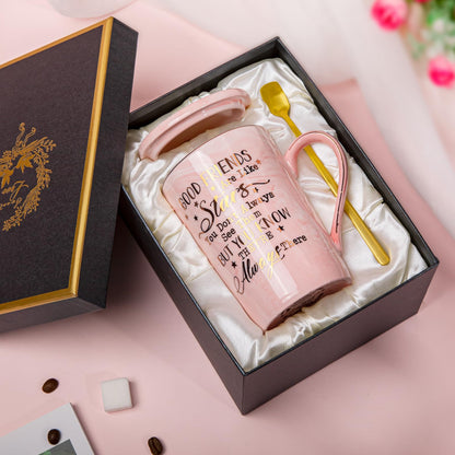 Best Friend Birthday Gifts for Women, Friendship Gifts for Women, Unique Birthday Valentines Day Gift Ideas for Her, Friends Female, Besties, BFF Ceramic Marble Coffee Mug Gift Box Printed Gold 14 oz