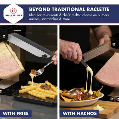 BRON COUCKE - Commercial Raclette Cheese Melter "Brézière" Basalte- Traditional French Raclette For Quarter Wheel – 4-Person - Adjustable Heating Rods - Foldable - Safety Switch - 110V