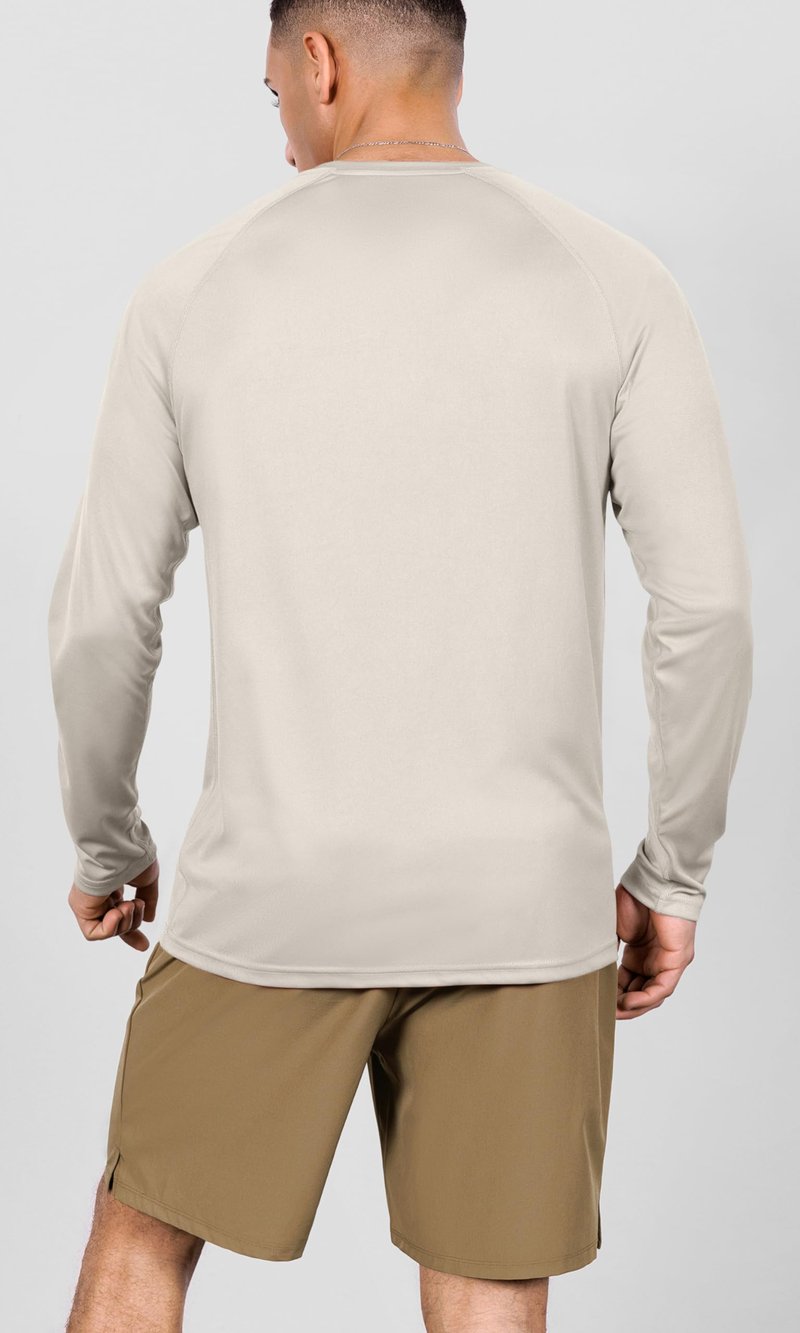 ODODOS Men's Quick Dry Long Sleeve Shirts UPF 50+ Sun Protection SPF Athletic Tops Workout Fishing T-Shirts, Beige, Small