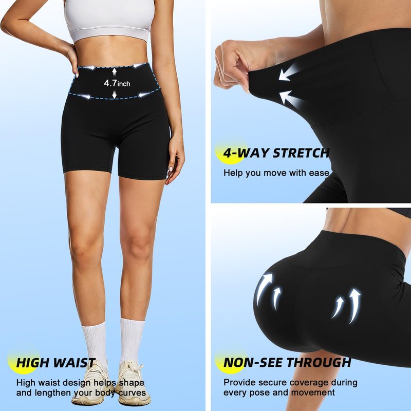 FULLSOFT High Waisted Biker Shorts for Women-5" Tummy Control Fitness Athletic Workout Running Yoga Gym Soft Compression Bike Volleyball Spandex Shorts Clothes for Women Womens Clothing(Black,S-M)