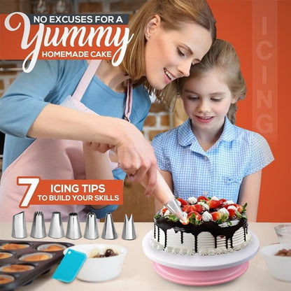 RFAQK Cake Tins for Baking 100 Pcs Springform Cake Tins Kit Includes 3 Round Non-Stick Cake Pan (4,7,9 inches Baking Tins)-Piping Bags and Nozzles-Leveler–Leak Proof Cheesecake Tin-Bakeware & EBook…