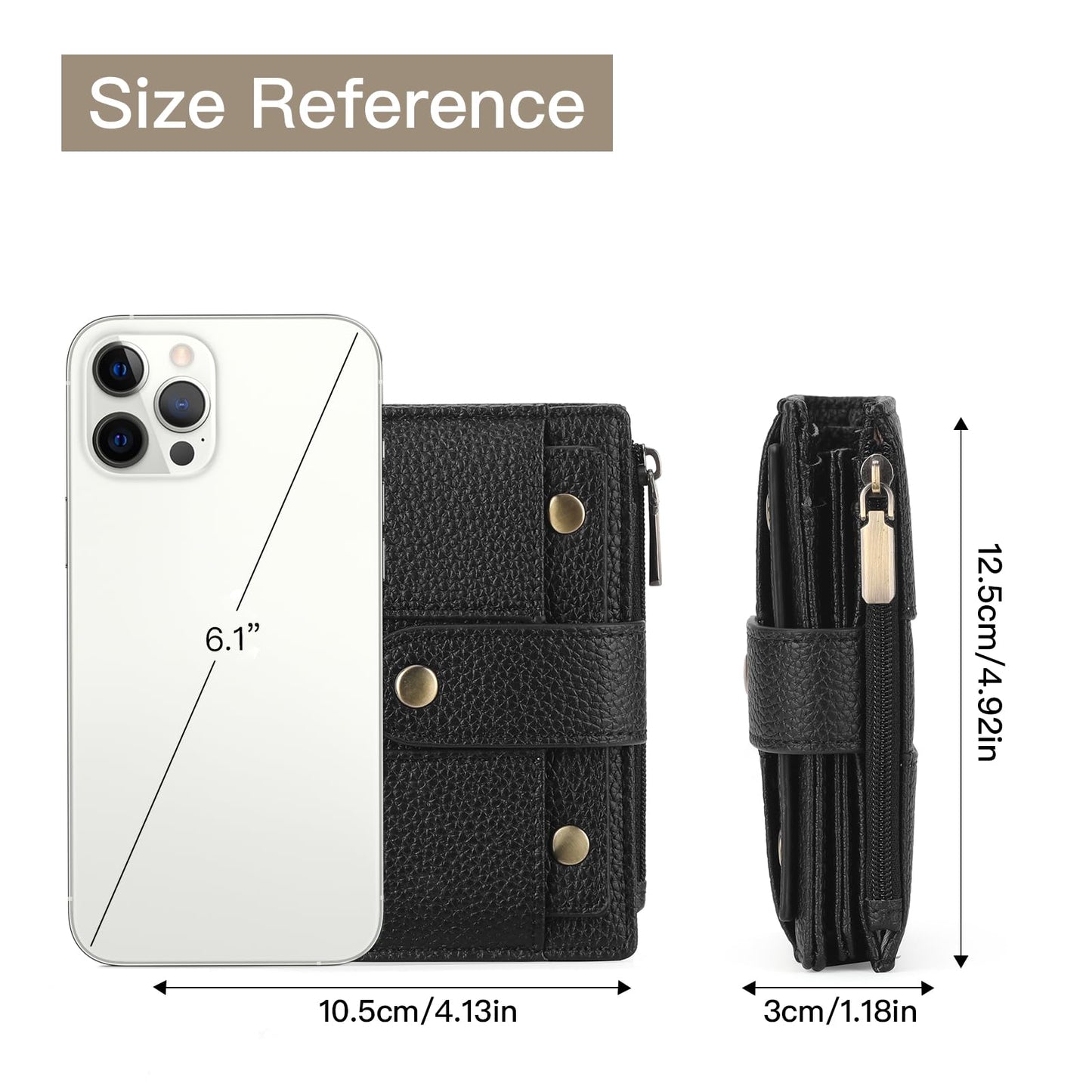 GOIACII Small Women's Wallet Ladies Credit Card Holder with 4 ID Windows & Zip Coin Pocket RFID Blocking Leather