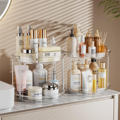LAMU 2 Tier Lazy Susan Turntable Organizer 9.25'' Rotating Spice Rack Organization for Cabinet, Kitchen, Pantry, Countertop, Bathroom, Vanity, Medicine Cabinet Organizer, Clear