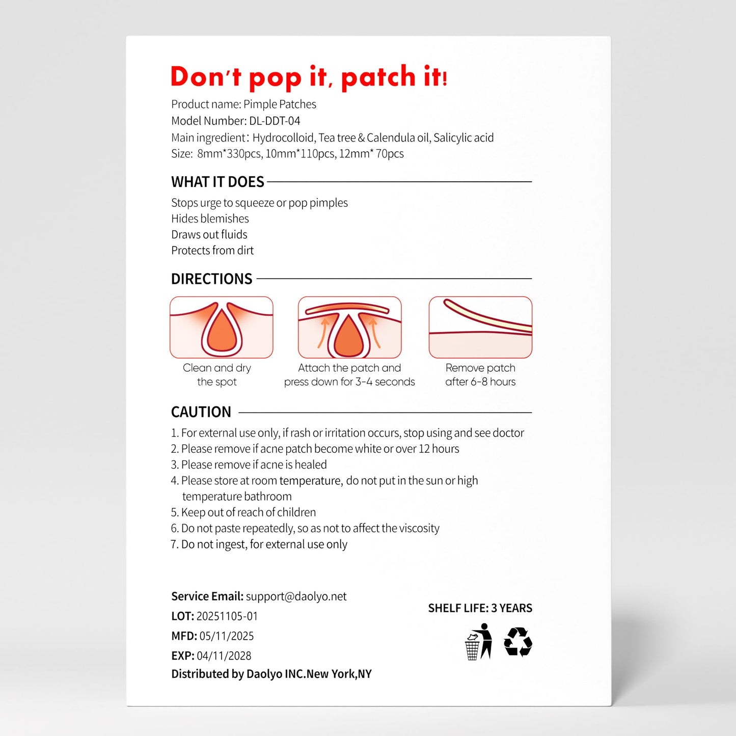 Pimple Patches for Face, 4 Size 300 Counts Acne Patches, Hydrocolloid Patches for Covering Zits and Blemishes, Spot Stickers with Salicylic Acid, Tea Tree Oil & Calendula Oil