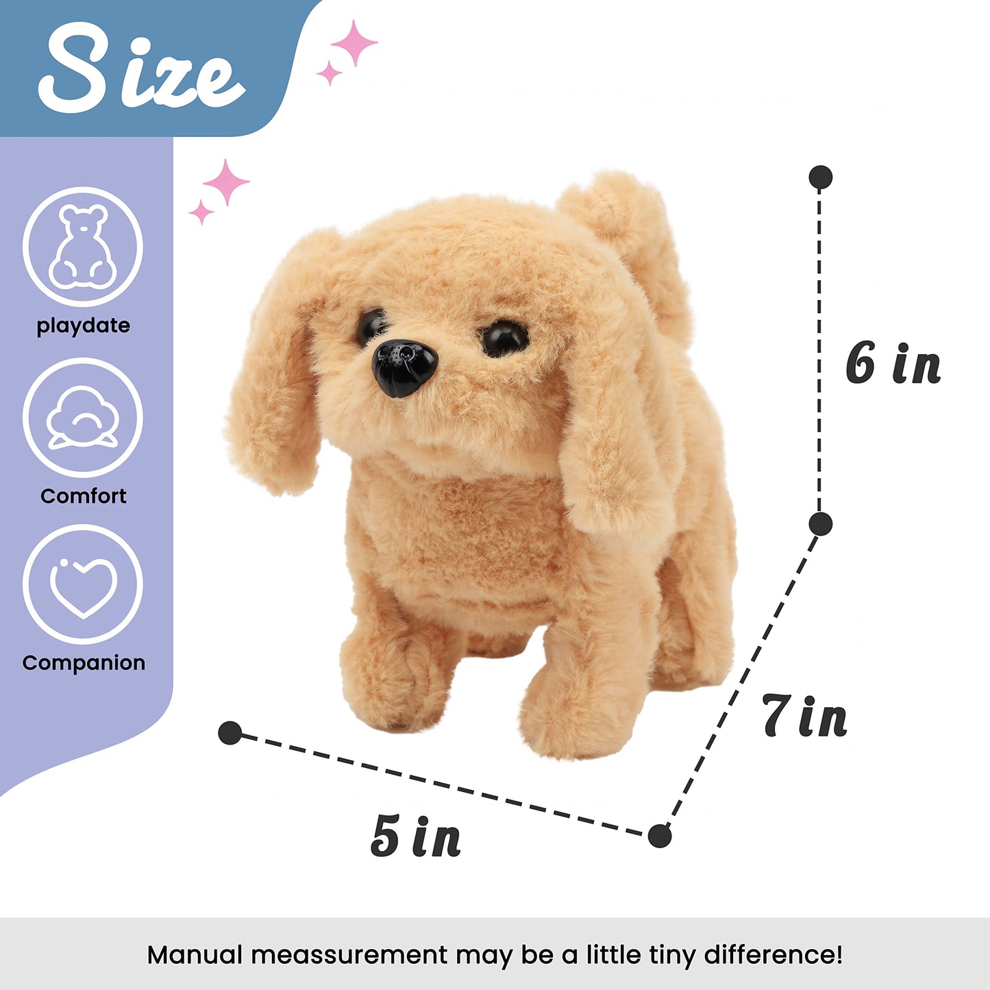 Hopearl Walking Dog Golden Retriever Interactive Electronic Pet Plush Toy Puppy Woof and Moving Animated Nodding Head Gift for Toddlers Birthday, Brown, 18cm