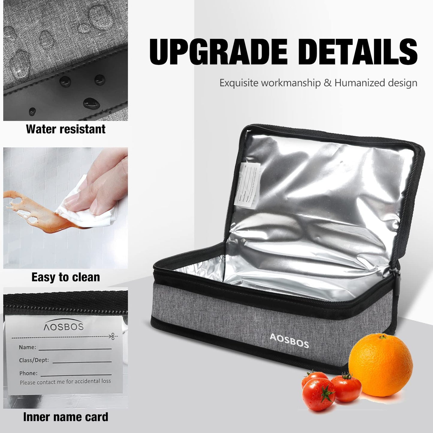 Aosbos Small Insulated Lunch Bag - Compact Lunch Box for Portion Control, Work & Office, Grey