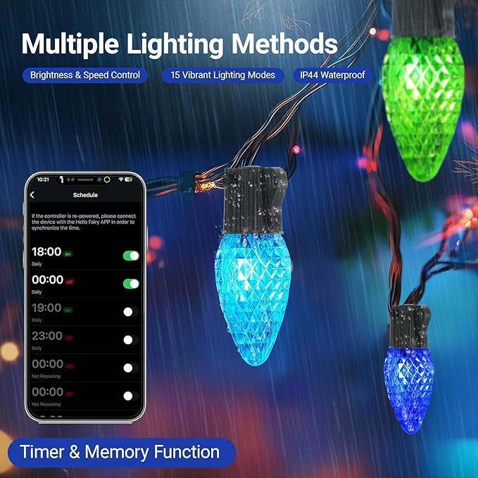 C9 Christmas Lights Outdoor , 148FT 200 LED RGB Color Changing Bulbs,App Bluetooth Music Sync, DIY Scenes & Timers, Connectable to 198FT, IP44 Waterproof Roofline Eaves Porch Fence Decorations
