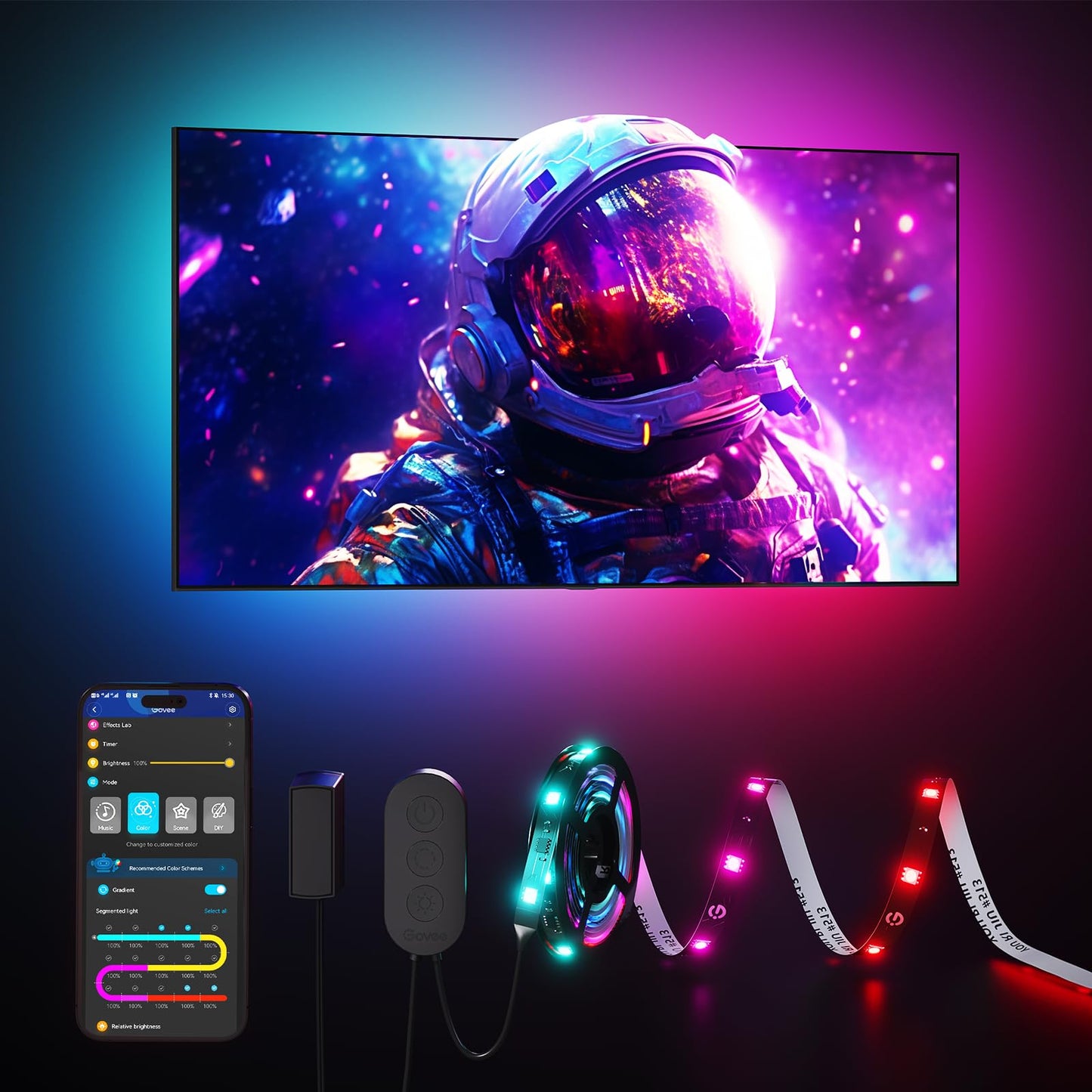 Govee TV LED Backlight Strip, RGBIC Smart LED Backlight for 40-50inch TVs, Music Sync, Wi-Fi Bluetooth & App Control, Works with Alexa & Google Assistant, 77 Scene Modes, Adapter