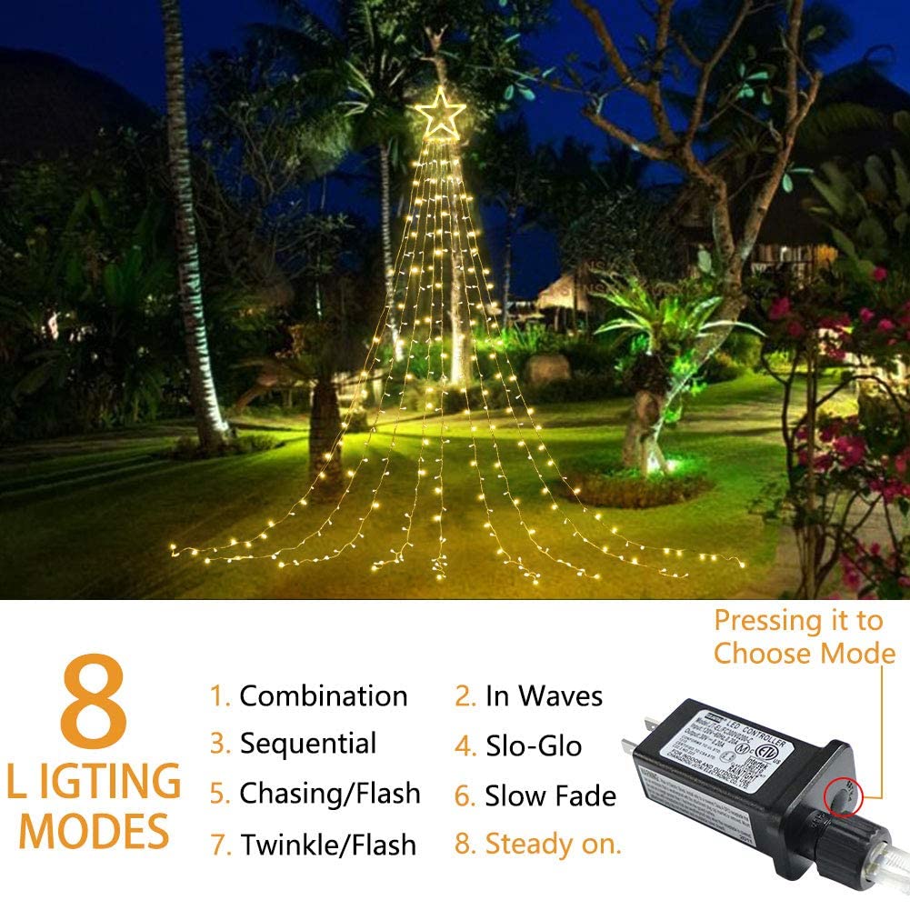 MUYUN Waterfall Christmas String Lights with 317 LED Star Hanging Twinkle Fairy Curtain Lights for Party Wedding Patio Indoor Outdoor Decorative Water Flow Lights