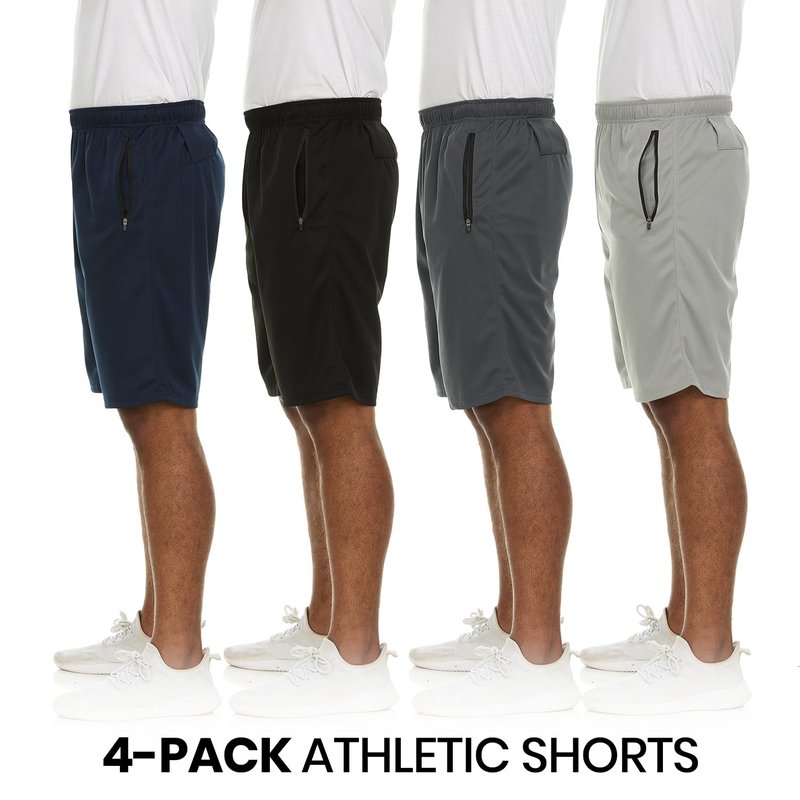 Essential Elements Men’s Athletic Shorts 4 Pack – Quick-Dry Moisture Wicking Basketball, Gym & Workout Shorts with Pockets