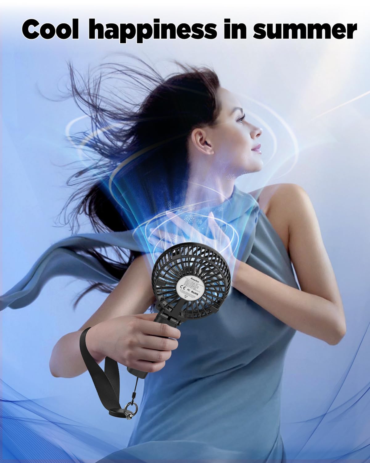 EasyAcc Handheld Fan Portable USB Fan 3 Speeds [Lifetime Service] 180° Foldable Powered Personal Mini Electric Fan With Rechargeable Battery Folding Adjustable Speeds Fan Home Travel Outdoor Black