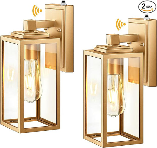 VIANIS Dusk to Dawn Outdoor Wall Lanterns, 2 Pack Golden Exterior Lighting Fixtures Wall Mount Sconces with Photocell Sensor, Waterproof Gold Porch Light Outside Garage Sconces Lamps for House Patio