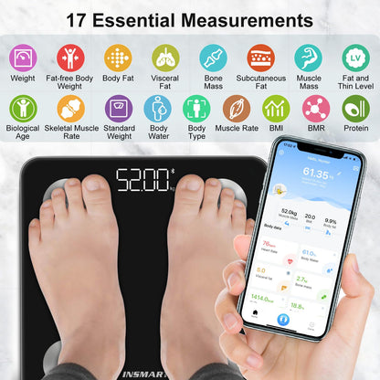 Bluetooth Body Fat Scales, INSMART Smart Digital Bathroom Weight Weighing Scales for Body Composition Analyzer with Smart APP, Body Composition Fitbit Scales for Fitness (ST/LB/KG)