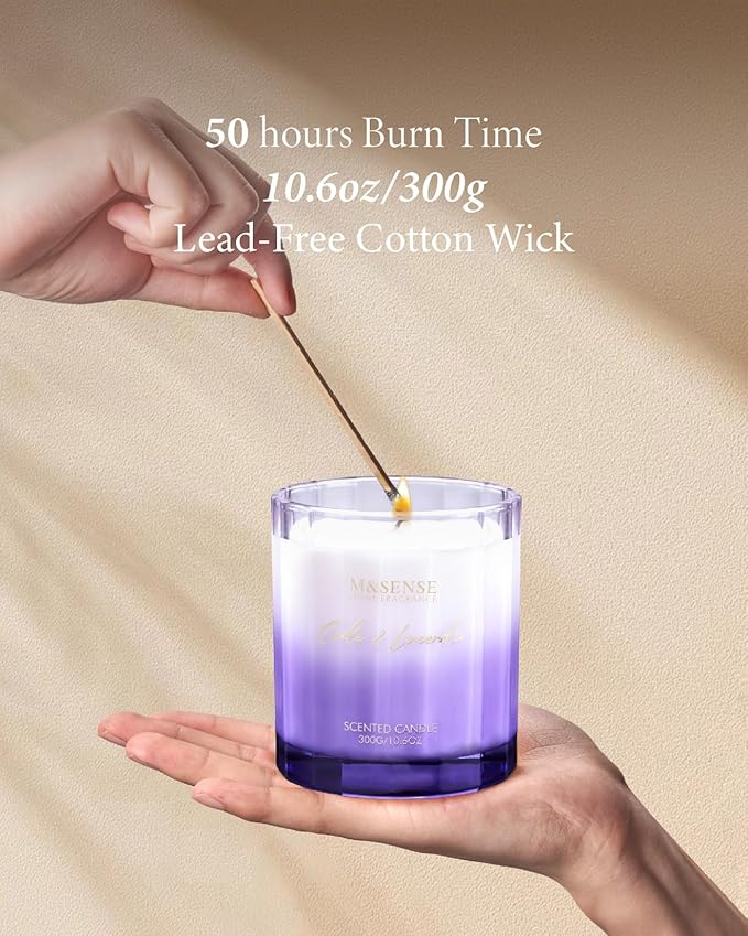 M&SENSE Lavender Spa Aromatherapy Candle for Stress Relief, 10.6oz 60 Hour Burn Time Natural Soy Candles for Home Long Lasting Highly Scented Luxury Gifts