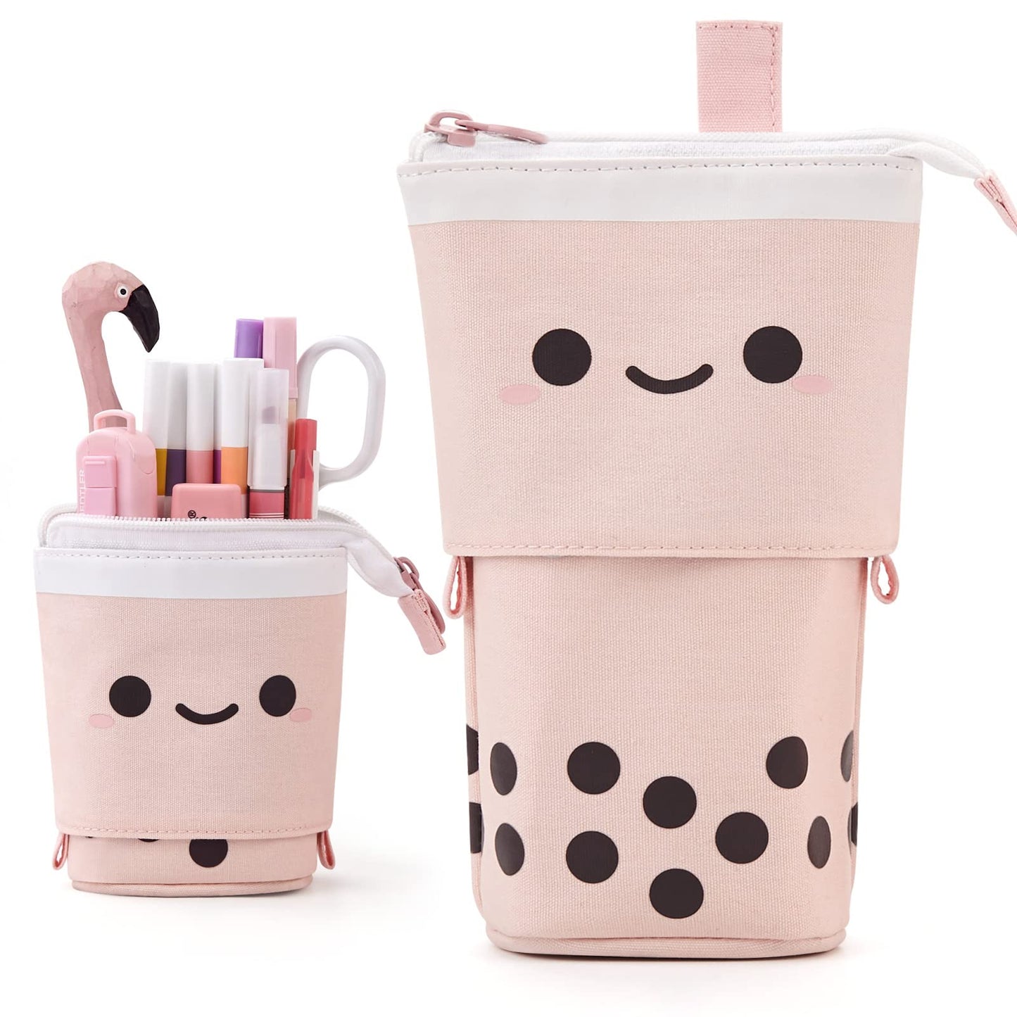ANGOOBABY Standing Pencil Case Cute Telescopic Pen Holder Kawaii Stationery Pouch Makeup Cosmetics Bag for School Students Office Women Teens Girls Boys Christmas Gift (Pink)