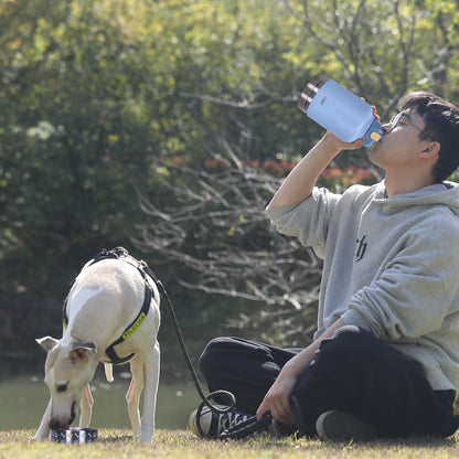 GiNT 37oz Insulated Stainless Steel Dog & Human Water Bottle, All-in-1 Travel Dispenser with Detachable Bowls & Carrying Case, Leak-Proof Pet Canteen for Walking, Hiking, Camping, Car (Blue)