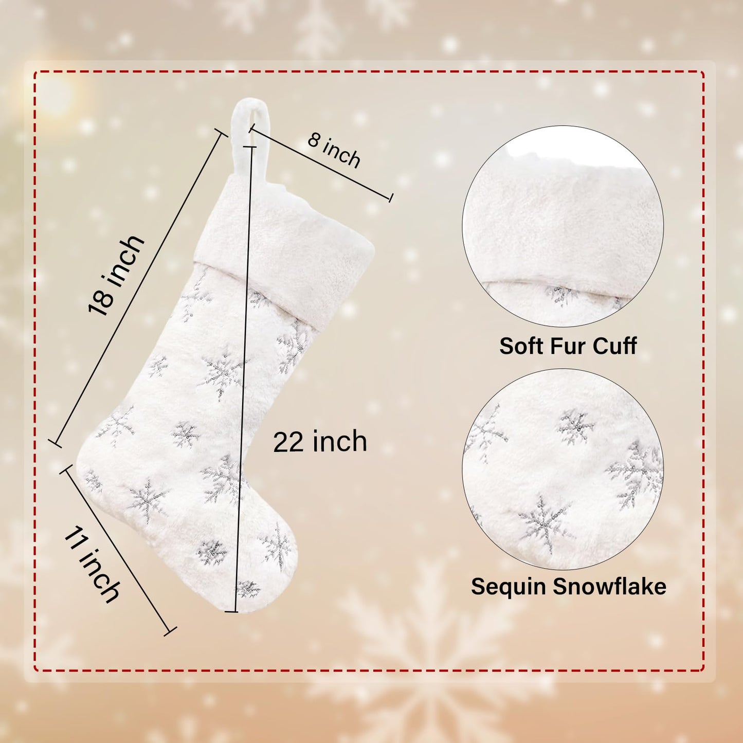 CARAKNOTS White Christmas Stockings 3 Pack 21 inches Large Neutral Luxury Christmas Stockings for Family Kids Faux Fur Xmas Silver Farmhouse Fireplace Hanging Decorations