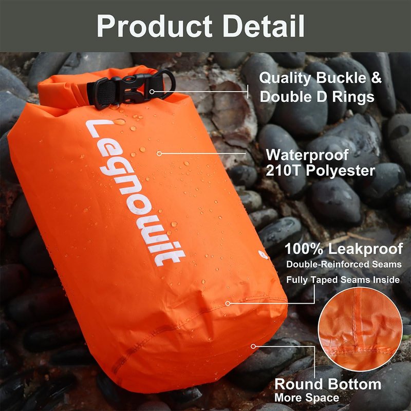 Legnowit Dry Bag, 3 Pack/5 Pack Waterproof Lightweight Small & Large Dry Sacks for Outdoor Camping, Backpacking, Kayaking, Boating, Travel and More