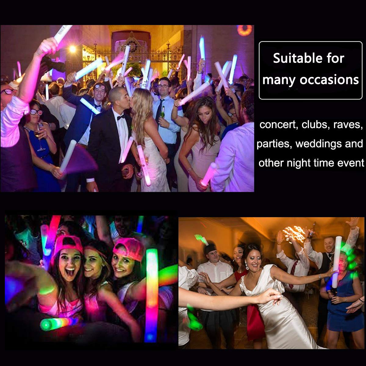 ColorHome Glow Sticks Bulk - 24 Pcs LED Foam Sticks Glow Batons with 3 Modes Flashing Effect, Glow in The Dark Party Supplies for Party Wedding Birthday Concert Halloween Christmas
