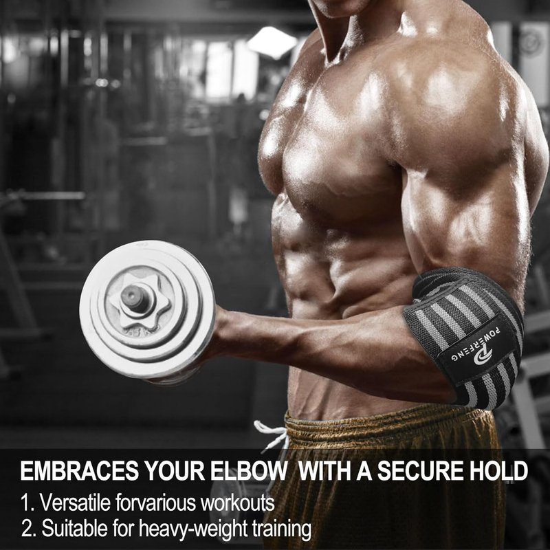 Elbow Wraps for Weightlifting - Supportive Elbow Sleeves for Bench Press, Cross Training & Powerlifting | Unisex Gym Gear