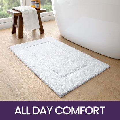 DEXI Bath Mat 50 x 80 cm, Absorbent Bathroom Mats with Non Slip Backing, Machine Washable Rug for Shower Floor, White