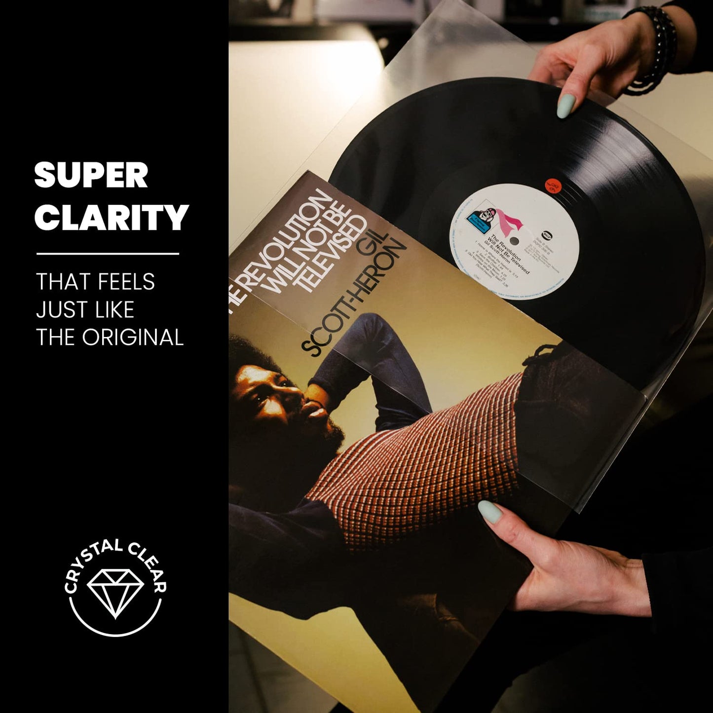 EVEO 100 Vinyl Record Sleeves Outer – Crystal Clear Outer Vinyl Sleeves LP Album Covers 12.75"x12.75" | Perfect Fit Protective 3 Mil Protection for Single & Double LPs - Archival Quality