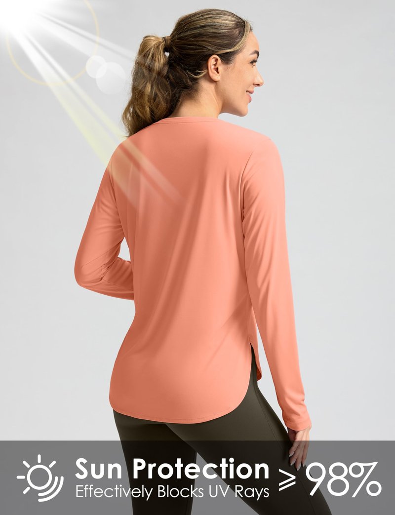 Women's Sun Shirts UPF 50+ Long Sleeve UV Protection Shirt Lightweight Quick Dry Workout Hiking Tops for Women(Orange,XL)