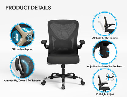 Ergalithic Ergonomic Office Chair - X-Shaped Computer Desk Chair Comfy, Gaming Chair, Office Chair with Lumbar Support, Mesh Office Chairs, Desk Chair for Long Hours(Black Gold)