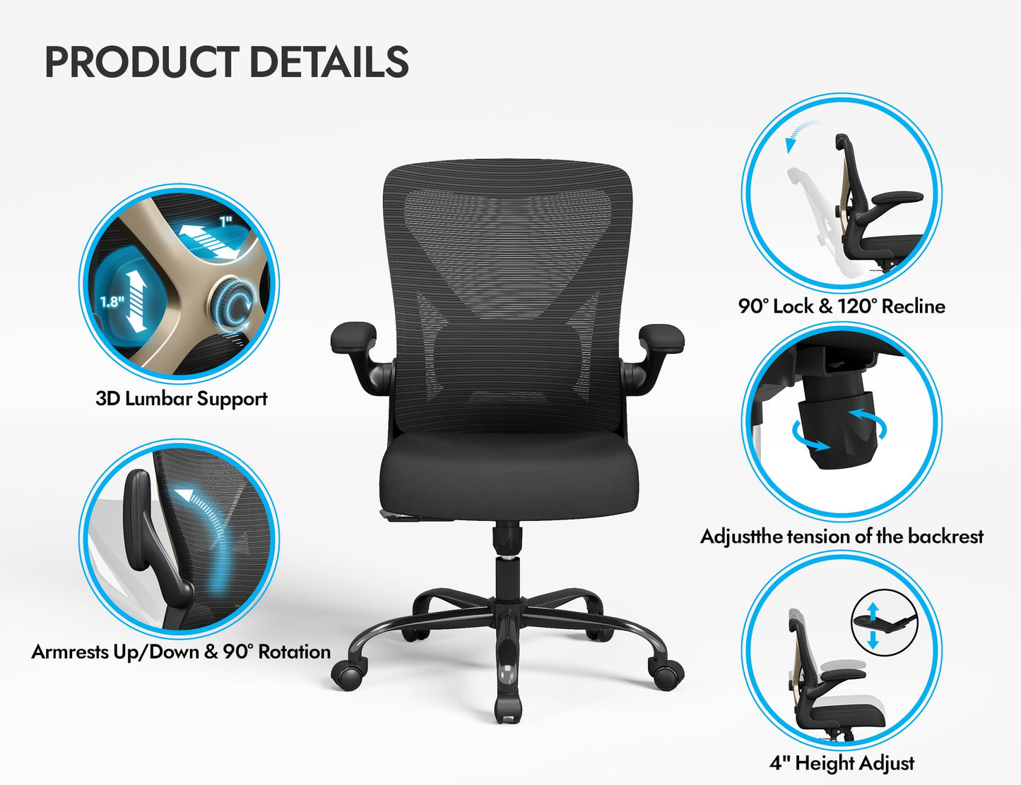 Ergalithic Ergonomic Office Chair - X-Shaped Computer Desk Chair Comfy, Gaming Chair, Office Chair with Lumbar Support, Mesh Office Chairs, Desk Chair for Long Hours(Black Gold)