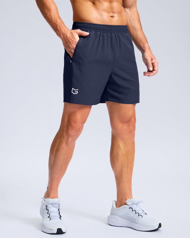 G Gradual Men's Athletic Running Shorts with Zipper Pockets Quick Dry 7"/ 5"/ 9" Workout Gym Shorts for Basketball Hiking(Navy,5XXXL)