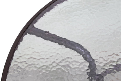 Garden Elements Outdoor Patio Furniture, Round Dining Table, Steel Base and Rim with Water-Wave Glass Top, Brown, 40"