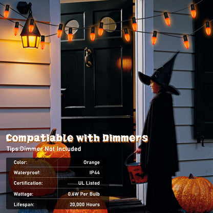 SUNSGNE C7 LED Orange String Lights Outdoor, 25FT Halloween String Lights with 27 LED Orange Lights(2 Spare) for Patio Garden Roofline Backyard Halloween Decorations, Black Wire