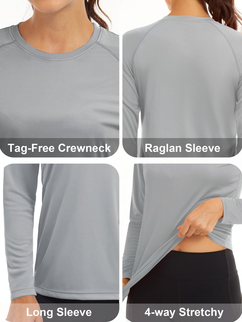 MAGCOMSEN Womens Rash Guard Long Sleeve SPF Swim Shirts for Women UV Protection Hiking Shirts for Women Quick Dry Running Shirts Fishing Shirts Light Grey