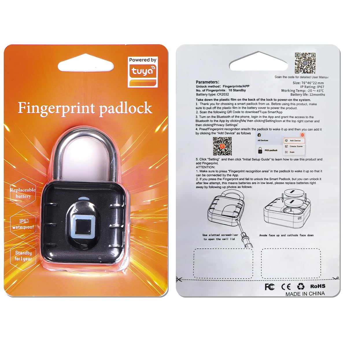 AICase Fingerprint Padlock Waterproof, Lock Smart Padlock, Anti-Theft Keyless Biometric Lock IP67 Outdoor/Indoor Lock Suitable for Luggage, Suitcase, Backpack, Bike, School Locker, Gym Locker Lock