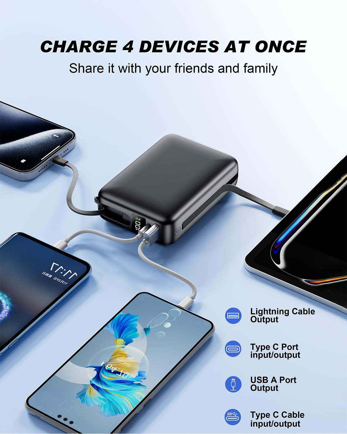 Power Bank, 26800mAh Portable Charger Battery Pack, External Battery with 2 Port & 2 Cables, Fast Charging Powerbank Compatible for iPhone 16 15 14 13 12, Android Phone and More