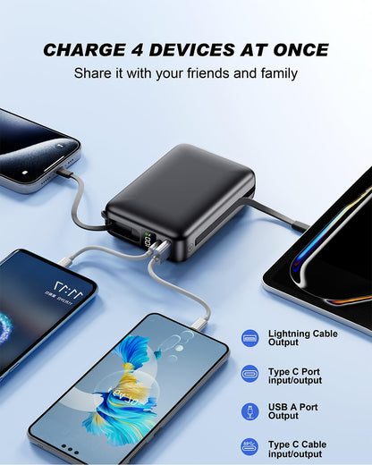 Power Bank, 26800mAh Portable Charger Battery Pack, External Battery with 2 Port & 2 Cables, Fast Charging Powerbank Compatible for iPhone 16 15 14 13 12, Android Phone and More