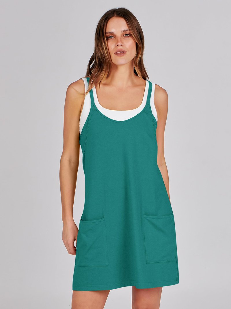 ANRABESS Women Athletic Dress Summer Tennis Workout Active Sports Mini Romper Dress Built in Shorts Travel Vacation Clothes Teal Large