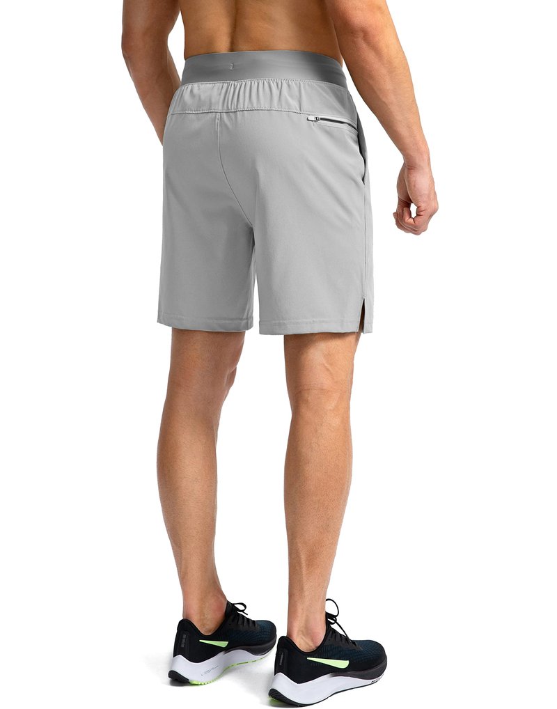 Soothfeel Men's Running Shorts with Zipper Pockets 7 Inch Lightweight Quick Dry Gym Athletic Workout Shorts for Men (Light Grey, XL)