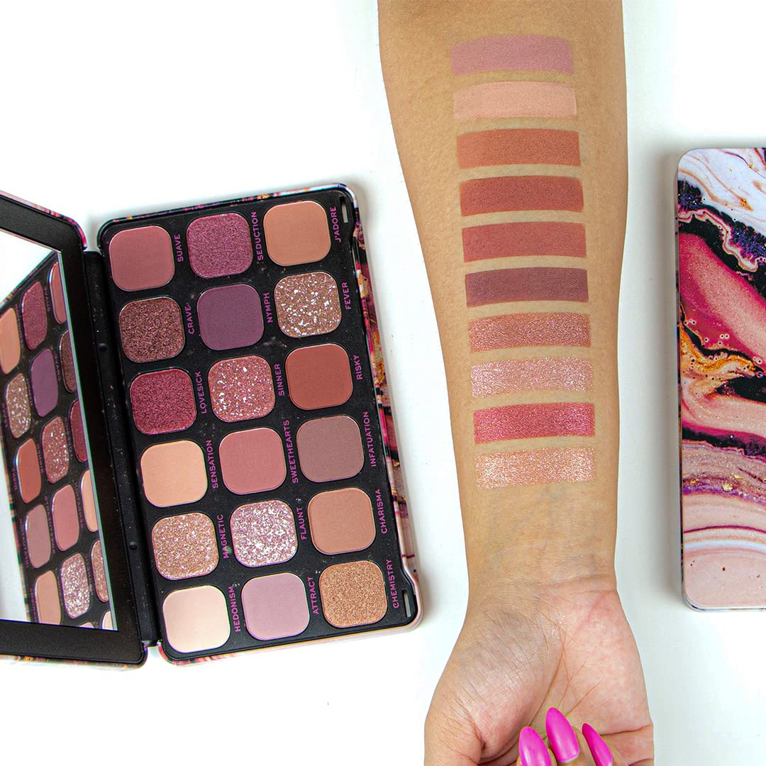 Revolution Beauty, Forever Flawless Eyeshadow Palette, 18 Pigmented Shades, Nude & Warm Pressed Powder Mattes, Shimmers, Glitters, Allure, 15 X 0.04 Oz.