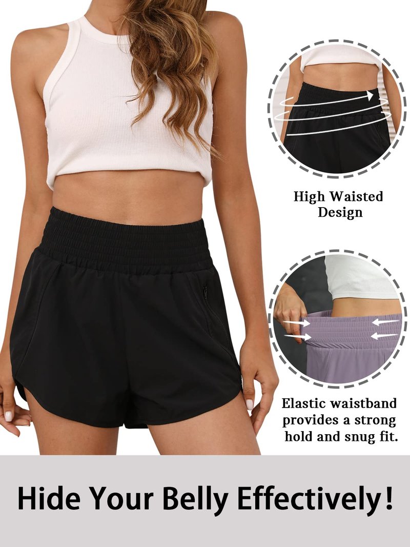 BMJL Women's Athletic Shorts High Waisted Running Short Pocket 2.5" Sporty Shorts Gym Elastic Workout Shorts(M,Black)