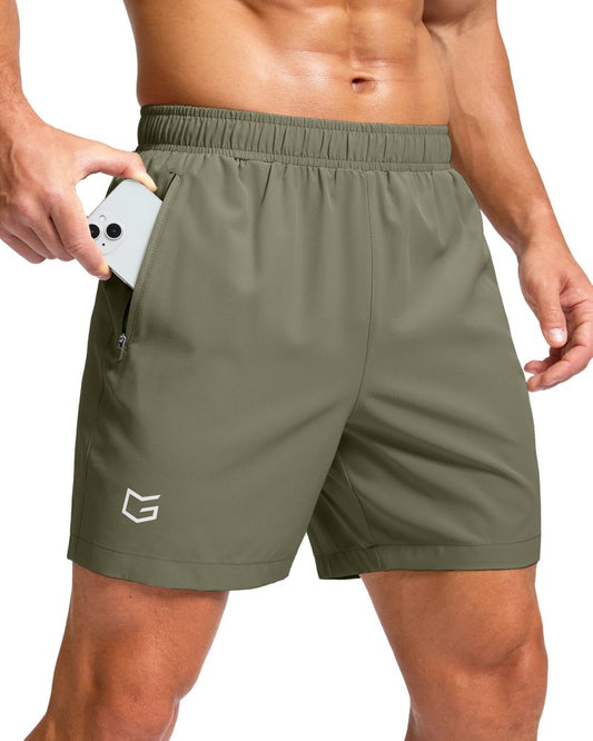 G Gradual Men's Athletic Running Shorts with Zipper Pockets Quick Dry 7"/ 5"/ 9" Workout Gym Shorts for Basketball Hiking(Sage Green,5M)