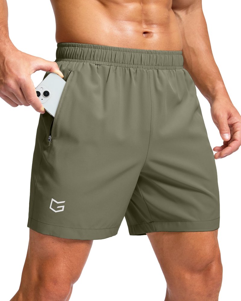 G Gradual Men's Athletic Running Shorts with Zipper Pockets Quick Dry 7"/ 5"/ 9" Workout Gym Shorts for Basketball Hiking(Sage Green,5XXXL)