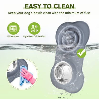 pecute Dog Bowls to Slow Down Eating, Slow Feeder Dog Bowl, Dog Slow Feeder Bowl Food-Grade Safe with Non-Slip Non-Spill Silicone Mat, Stainless Steel Slow Feeder Cat Bowl Interactive Fun for Dog Cat